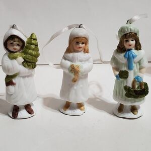 Set of 3 Vintage 3.5" Porcelain Little Girl Christmas Ornaments